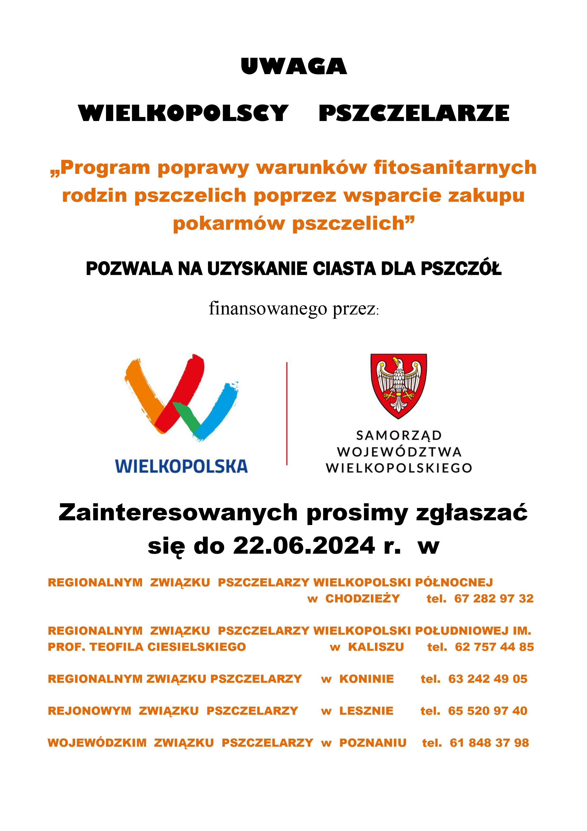 Program poprawy warunkw fitosanitarnych rodzin pszczelich poprzez wsparcie zakupu pokarmw pszczelich